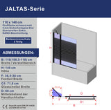 Duschwand Badewanne schwarz 110 x 140 cm Badewannenaufsatz 2 Teilig Handtuchhalter Duschtrennwand Faltwand Badewannenfaltwand Dusche Festteil Eckregale Duschablage 5 mm ESG Klarglas NANO