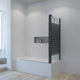 Eck Duschtrennwand Schwarz matt 120 x 70 x 140 cm Duschwand für Badewanne faltbar Badewannenaufsatz mit Seitenwand Badewannenfaltwand Dekorlinien Industrial Black Loft Style 5 mm Echtglas