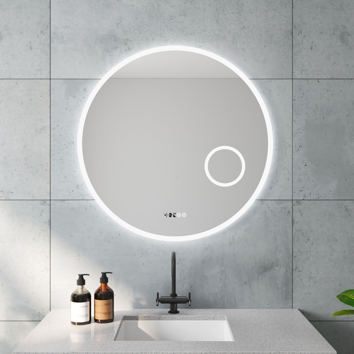 Led Badspiegel 80x60 mit Beleuchtung Touch Uhr Kosmetikspiegel Dimmbar  Spiegel