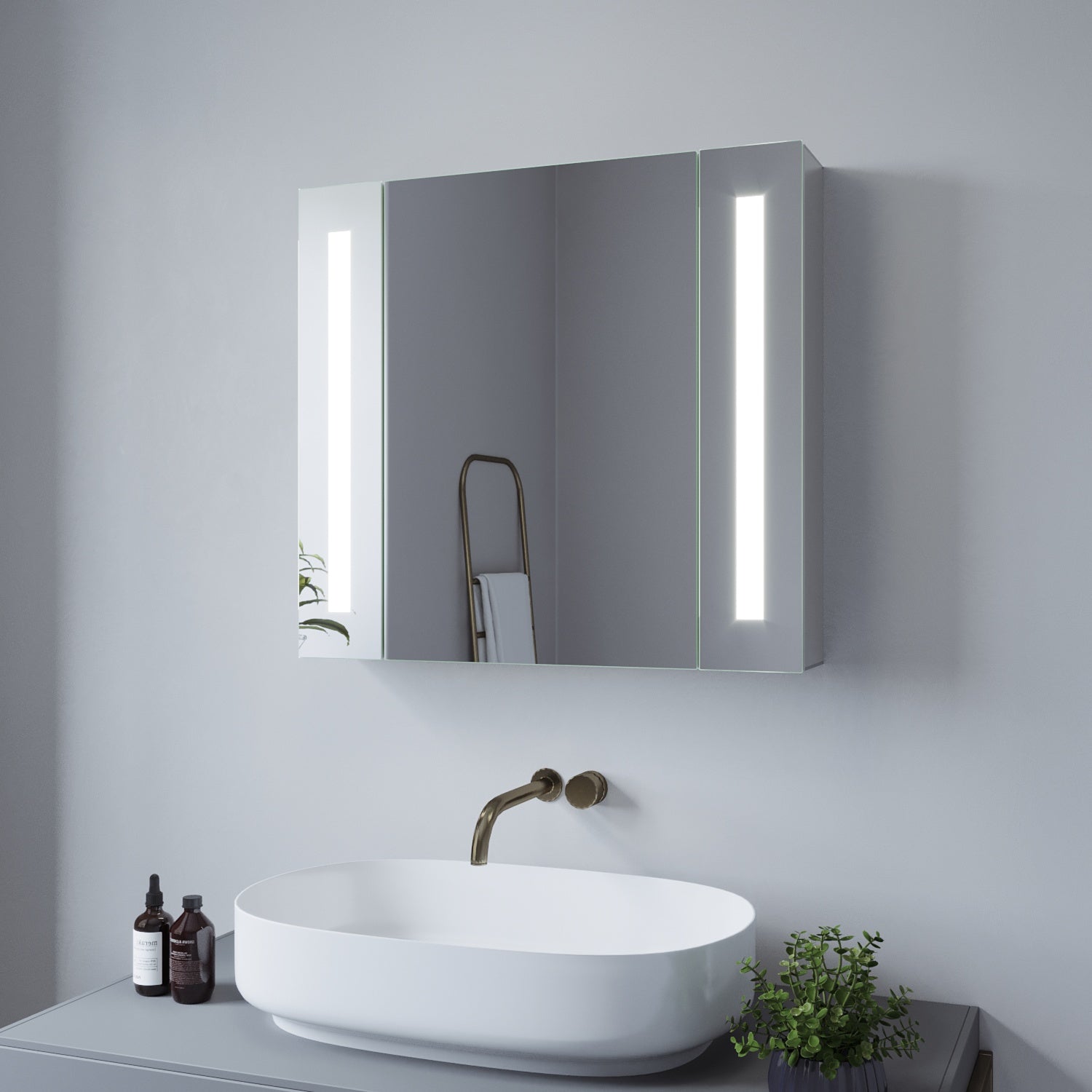 Spiegelschrank mit Beleuchtung 65x60cm LED Badezimmerschrank Steckdose